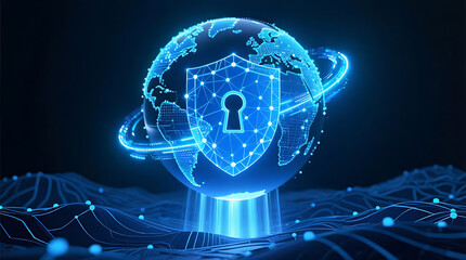 Wall Mural - Security shield with global world