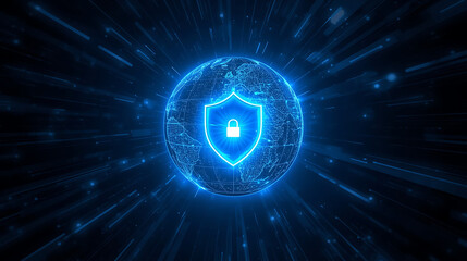 Wall Mural - Security shield with global world