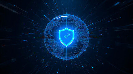 Wall Mural - Security shield with global world