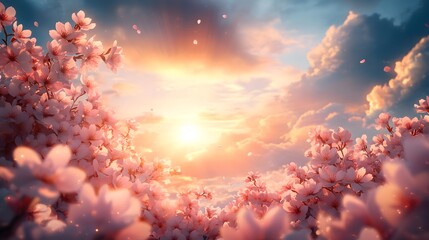 Wall Mural - a beautiful springtime scene showcasing vibrant cherry blossoms against a breathtaking sunrise sky f