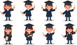 © SHAHARIAR - Happy kids celebrating graduation ceremony with diplomas, caps, and gowns, education success, school achievement, and academic accomplishment vector illustration.