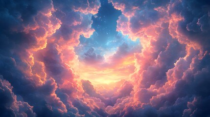 Wall Mural - a breathtaking view of a vibrant, colorful sky filled with magnificent clouds, showcasing a warm, in