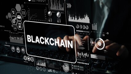 Wall Mural - digital representation of blockchain technology with data analysis and futuristic interface using ho