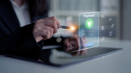 Wall Mural - Secure online payments ensure smooth e-commerce with safe transactions, digital payment systems, and financial data protection. Latch