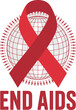 © Adnan saheem - Red ribbon over a globe surrounded by small people with text end aids on a white background