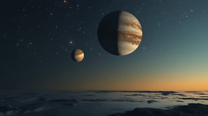 Wall Mural - Celestial moon and Jupiter creating magical night sky spectacle high resolution picture