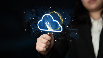 Wall Mural - cloud computing enables digital growth with secure data storage, scalable infrastructure, and strate