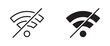 © Masuda Akthar - Wifi and wireless problem icon or no wifi icon set. No internet access crossed out symbol.