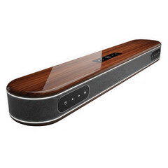 Luxurious oval wooden and metal box with reflective surface displayed angled transparent background