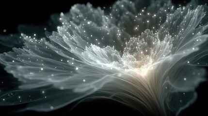 Wall Mural -   A monochromatic image depicts a bloom with iridescent rays emanating from its core