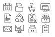 © Sergey - Administrative Task Icons. Line style icons of administrative tasks: calendar scheduling, document filing, purchase request icon,