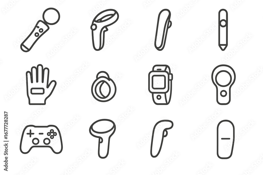 Line Style VR Controllers. Line style icons of AR/VR controllers ...