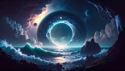Wall Mural - the open ocean, The sky is overcast with heavy clouds, enhancing the tension