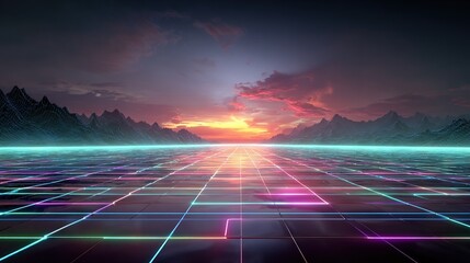 Wall Mural - sci-fi image featuring mountains against sunset