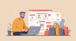 © Alena - Online shopping offers convenience and easy browsing with man using laptop surrounded by shopping bags. Online shopping provides user with choices to find best deals,