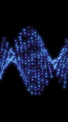 Poster - abstract glowing blue dots forming a wave shape on black background