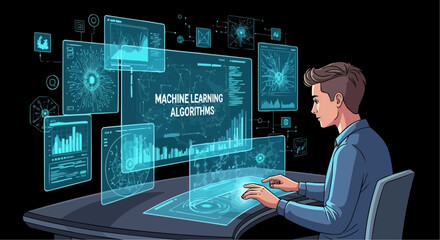 Content creator, digital influencer, stream vector  machine learning algorithms and artificial intelligence system development and data science concept design