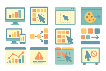 Interface elements icon set. desktop, app interaction icons in outline style