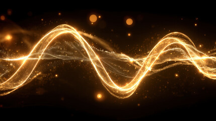 Wall Mural - glowing wave patterns create mesmerizing visual effect, showcasing vibrant golden hues against dark 