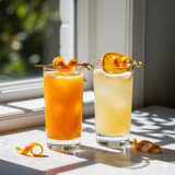 Refreshing cocktails with orange slices bathed in warm sunlight for summer chill