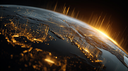 Wall Mural - global illumination: a stunning, detailed illustration of planet earth bathed in the golden light of