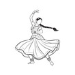 © Journey - Stylized Line Art of an Indian Classical Dancer. Traditional Kathak Dance Pose Woman Illustration.