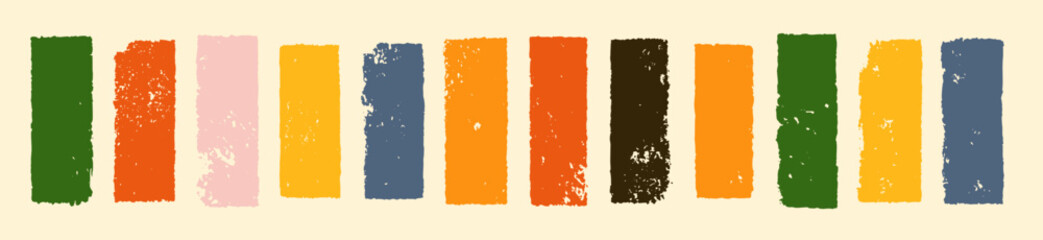 Wall Mural - Rustic vertical strokes, shapes and textboxes. Grunge stamp textured autumn brush frames. Muted warm color vector dry ink smears, chalk lines, fall paintbrush splashes. Mid century modern aesthetic bg