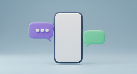 Smartphone mockup with message bubbles representing digital communication and chat concept on a light blue background for UI and UX design