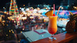 Refreshing Tropical Cocktail with Pattaya Countdown Festival Night Market Lights, Christmas Tree, and Festive Holiday Atmosphere