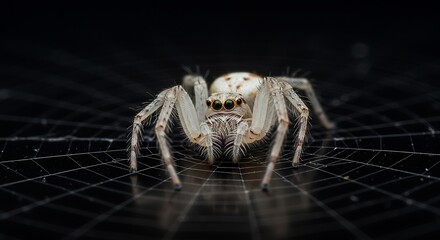 Jumping Spider Portrait: Arachnid on Web, Macro Detail