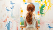 © Alexandra - back view of redhead child painting on canvas in art school