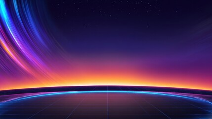 Wall Mural - Vibrant cosmic landscape with a colorful horizon and starry night sky, ideal for digital backgrounds