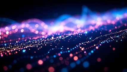 Futuristic data visualization with glowing blue particles on a dark background, symbolizing advanced technology.