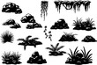 © Mohamed - Cartoon green moss. Swamp hanging and creeping tropical plants, jungle marsh flora wet forest rocks boulder stones lichen botany, isolated vector set on white background