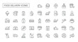 © S2E Labs - Outline style food delivery elements representing various aspects of service and cuisine on white, conveying simplicity and modern convenience.