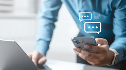 Communication chat message contact. Social network messaging. Text message bubble. Online chat text box. Internet social media addiction.