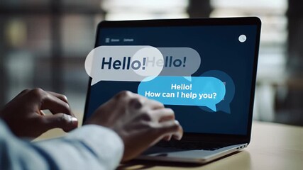 Person Types on Laptop with AI Chat Interface