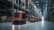 © Luna Whisper - Warehouse robots managed by ai system optimizing inventory control logistics and storage for e-commerce automation highlighting technology supply chain management and efficient business solutions.