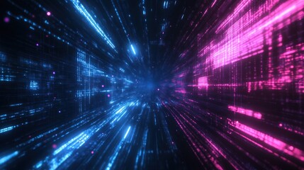 Abstract digital tunnel glowing lines