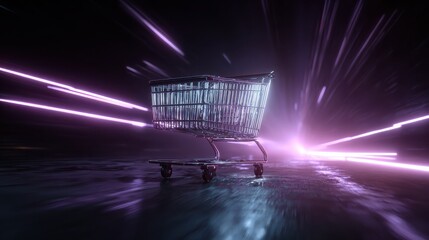 Wall Mural - abstract glowing shopping cart in motion at light speed