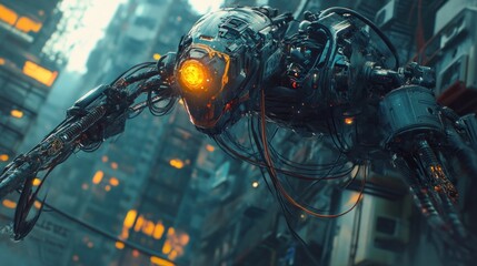 Futuristic city robot night