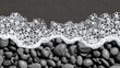 © nan - Close-up of ocean waves crashing on shore with frothy white bubbles, smooth wet stones scattered on sandy beach,
