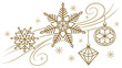 © shahin9 - Elegant gold snowflakes and christmas ornaments with swirling wind accents on white background