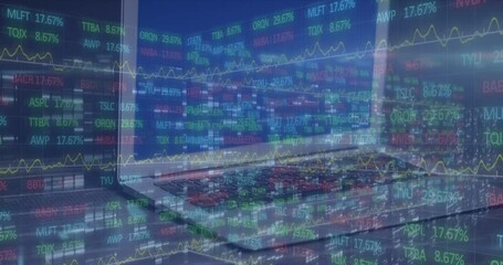 Wall Mural - cyber claus animation merges with global finance and data concept.