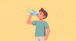 © jakkaphong - Young man drinking pure water from a bottle to stay hydrated. A flat vector illustration representing a healthy lifestyle and daily wellness routine