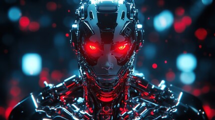 Futuristic robot head close up