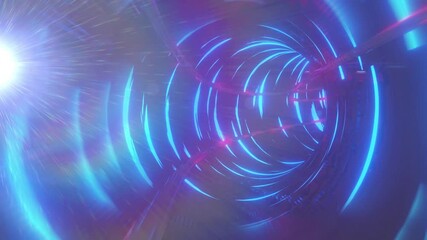 Wall Mural - animation of neon tunnel over light trails and spots on black background
