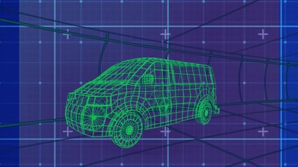 Wall Mural - animation of data processing and shapes over car drawing