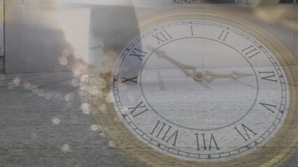 Wall Mural - Animation of solar system planets and space over field and clock ticking