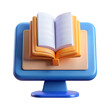 © NoorArt Studio - 3d icon of online education learning with book and computer isolated on transparent background